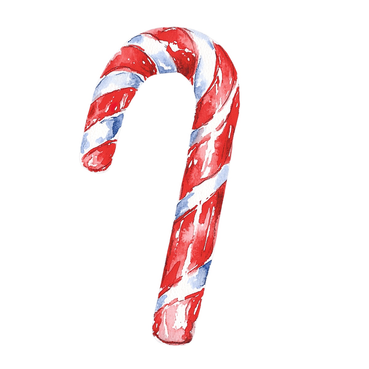 Red and white striped candy cane with a watercolor effect on black.