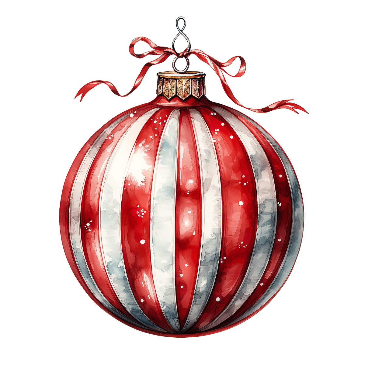 Red and white striped Christmas ornament with ribbon for festive decoration.