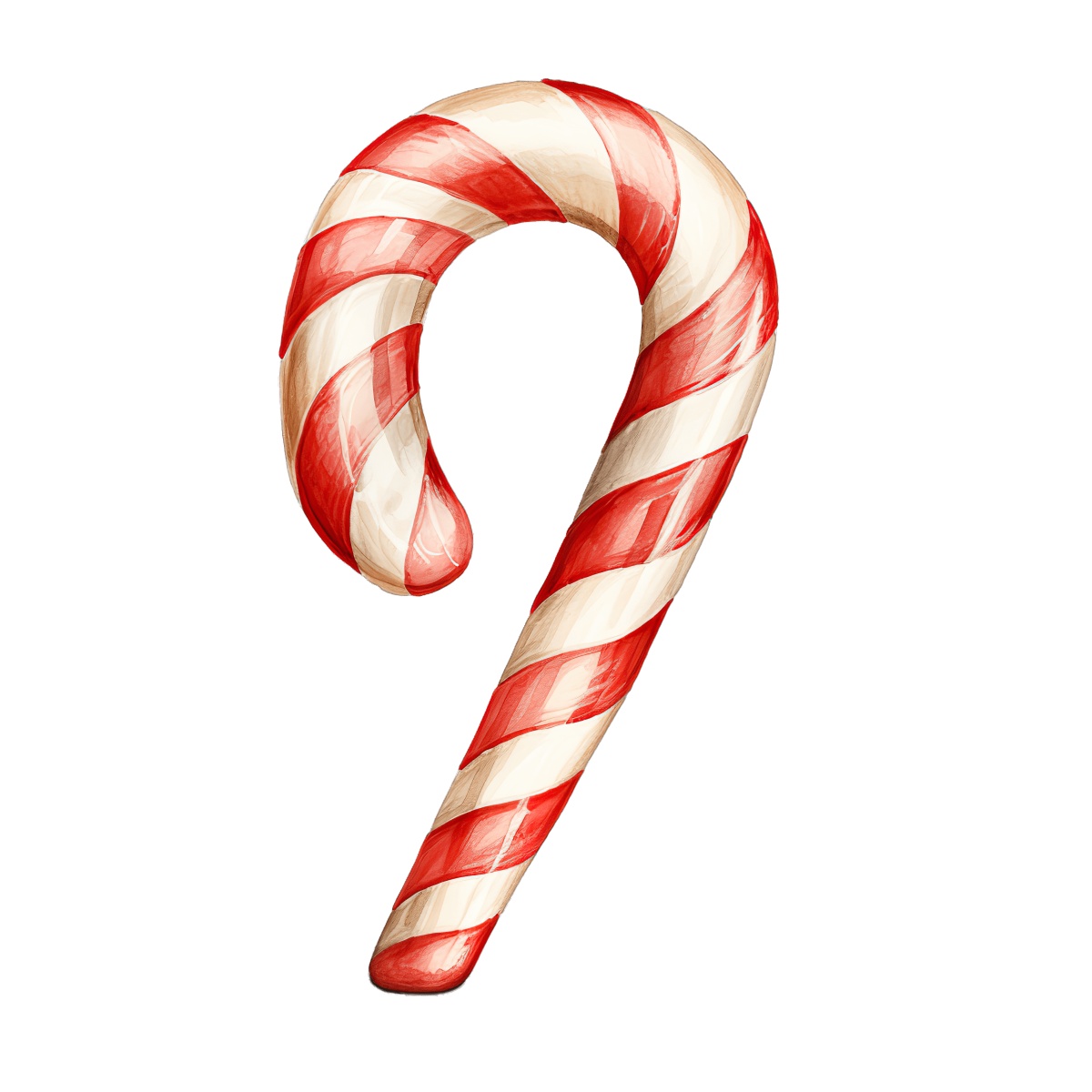 Red and white striped candy cane on a black background, iconic holiday sweet.