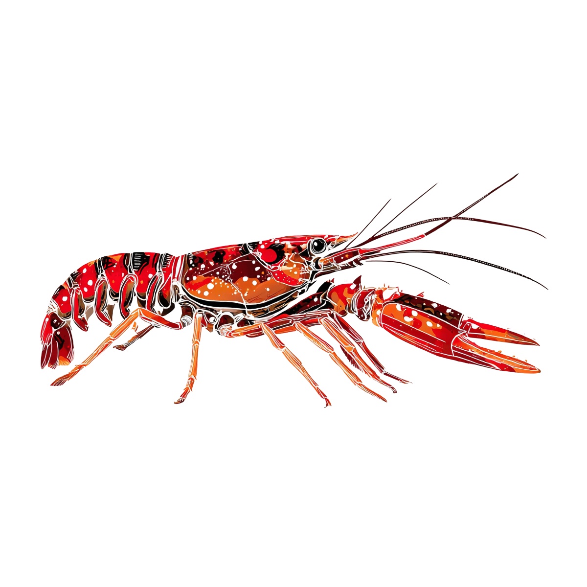 Abstract shrimp with red and black patterns