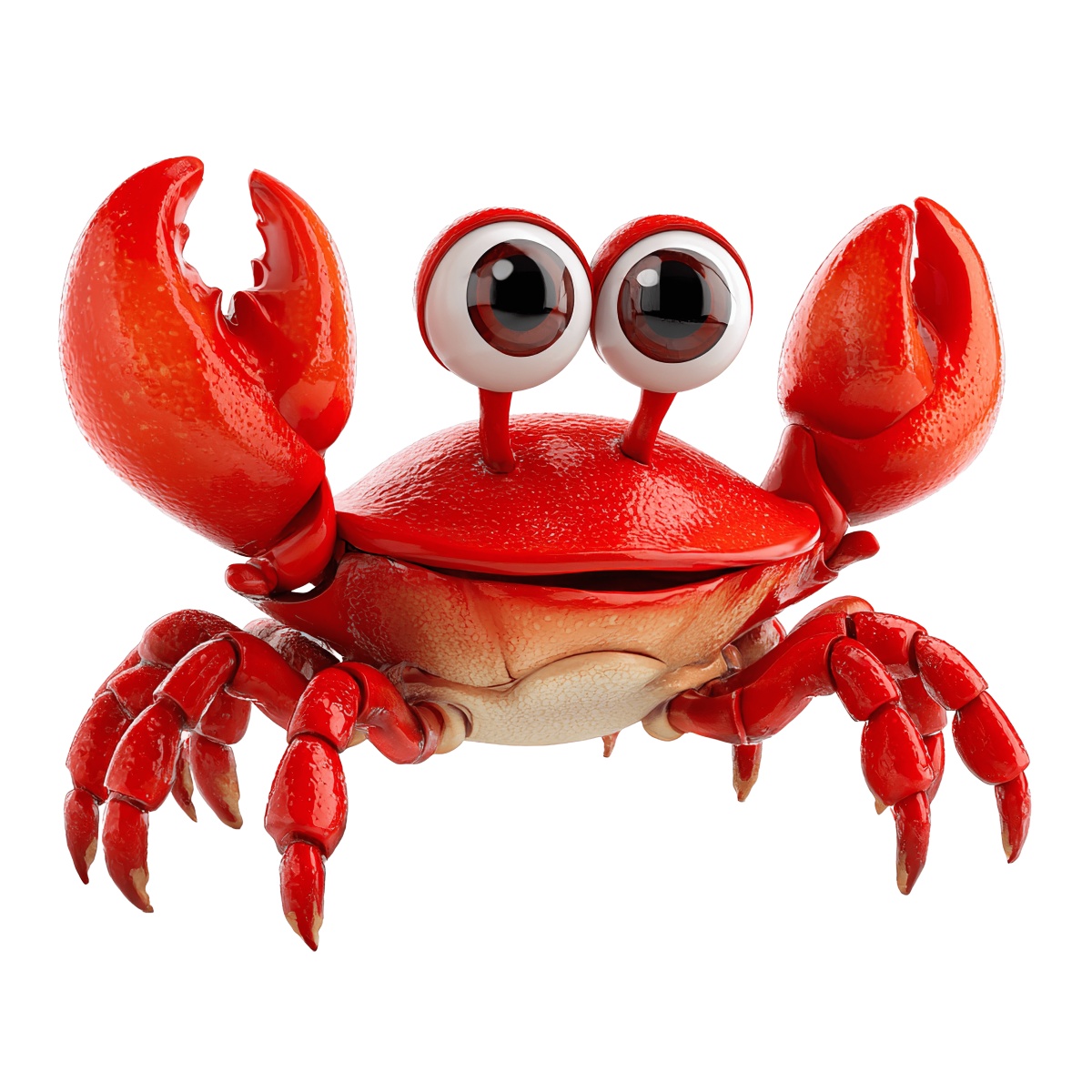 Cartoon red crab with large eyes and claws