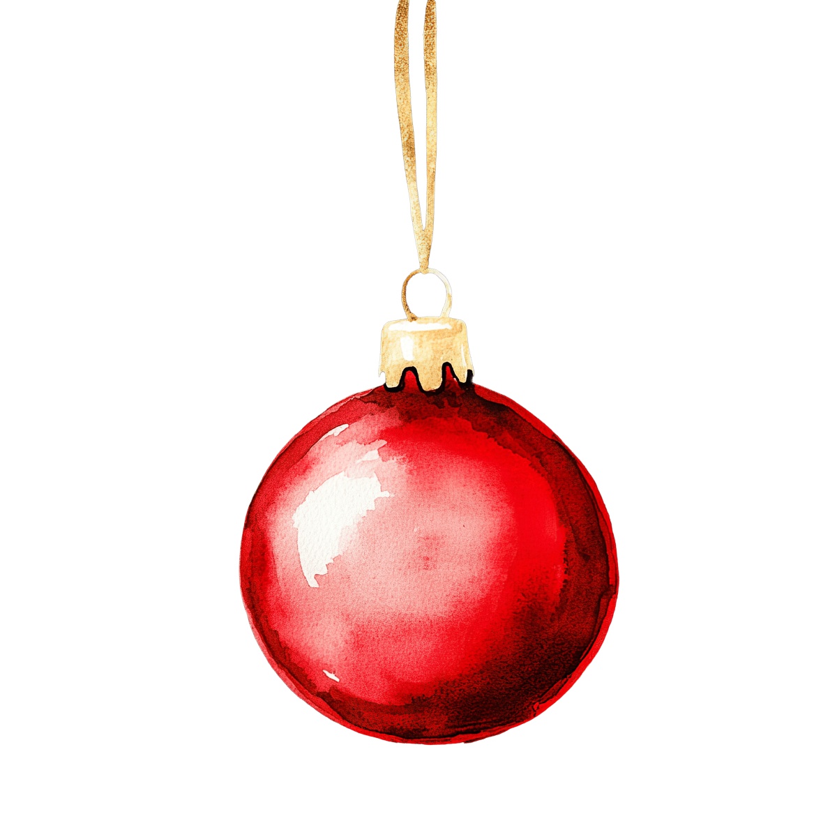 Red Christmas ornament with gold cap and ribbon on a black background.
