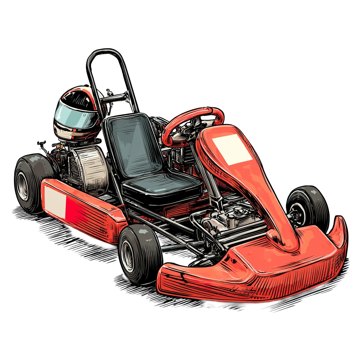 Red go-kart with racing helmet
