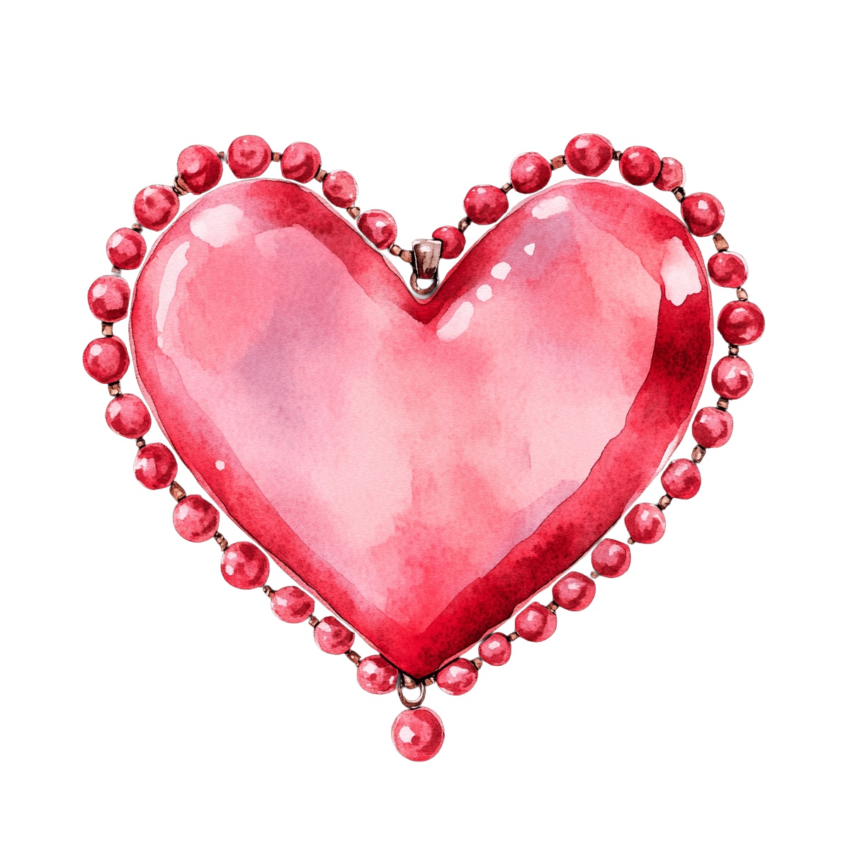 Red heart-shaped pendant with a decorative gemstone border on a black background.
