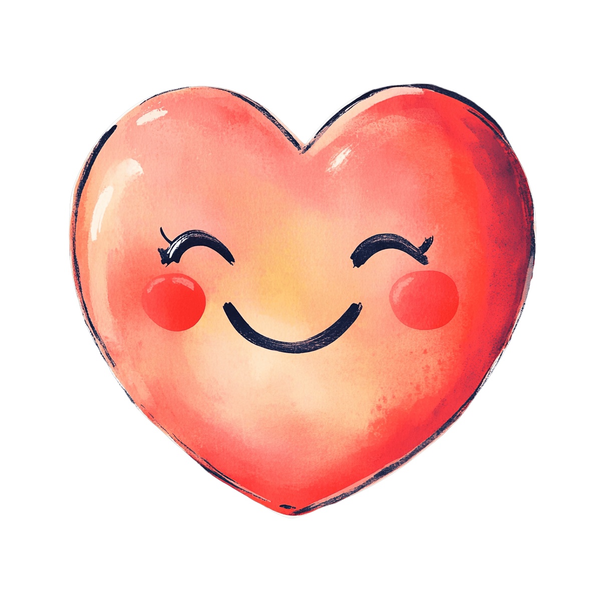 Red heart with a smiling face and rosy cheeks on a black background.