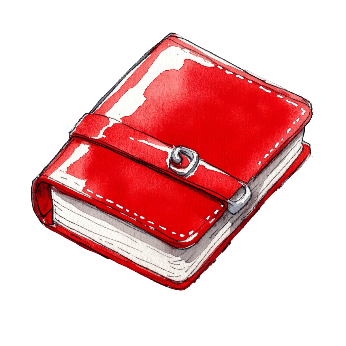 Red leather wallet with a metal button closure depicted as a clipart illustration.