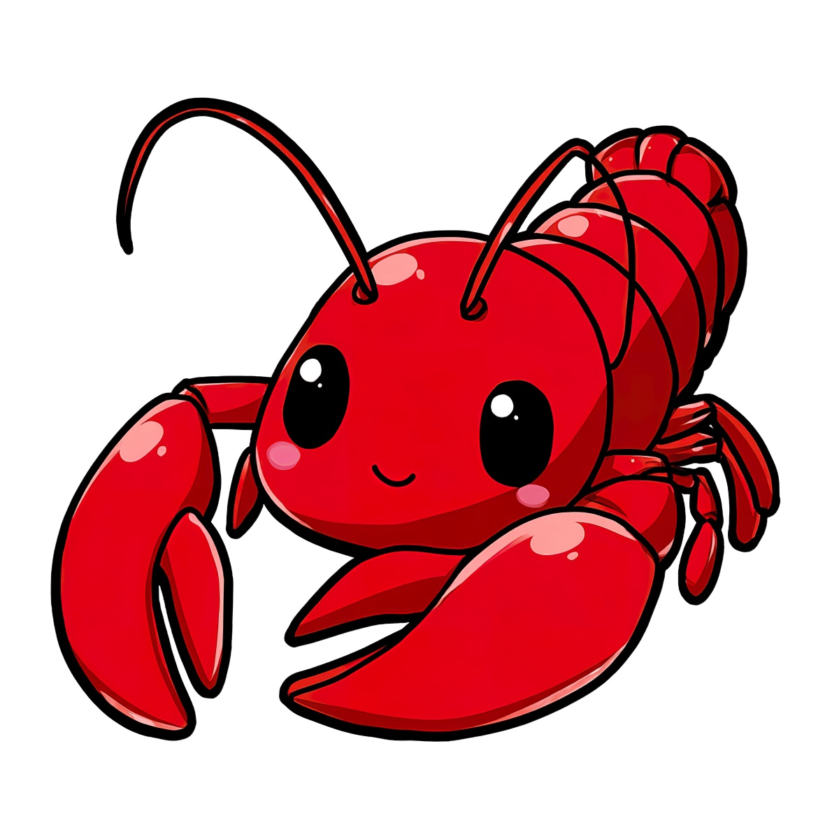 Cartoon style red lobster with large claws and antennae.