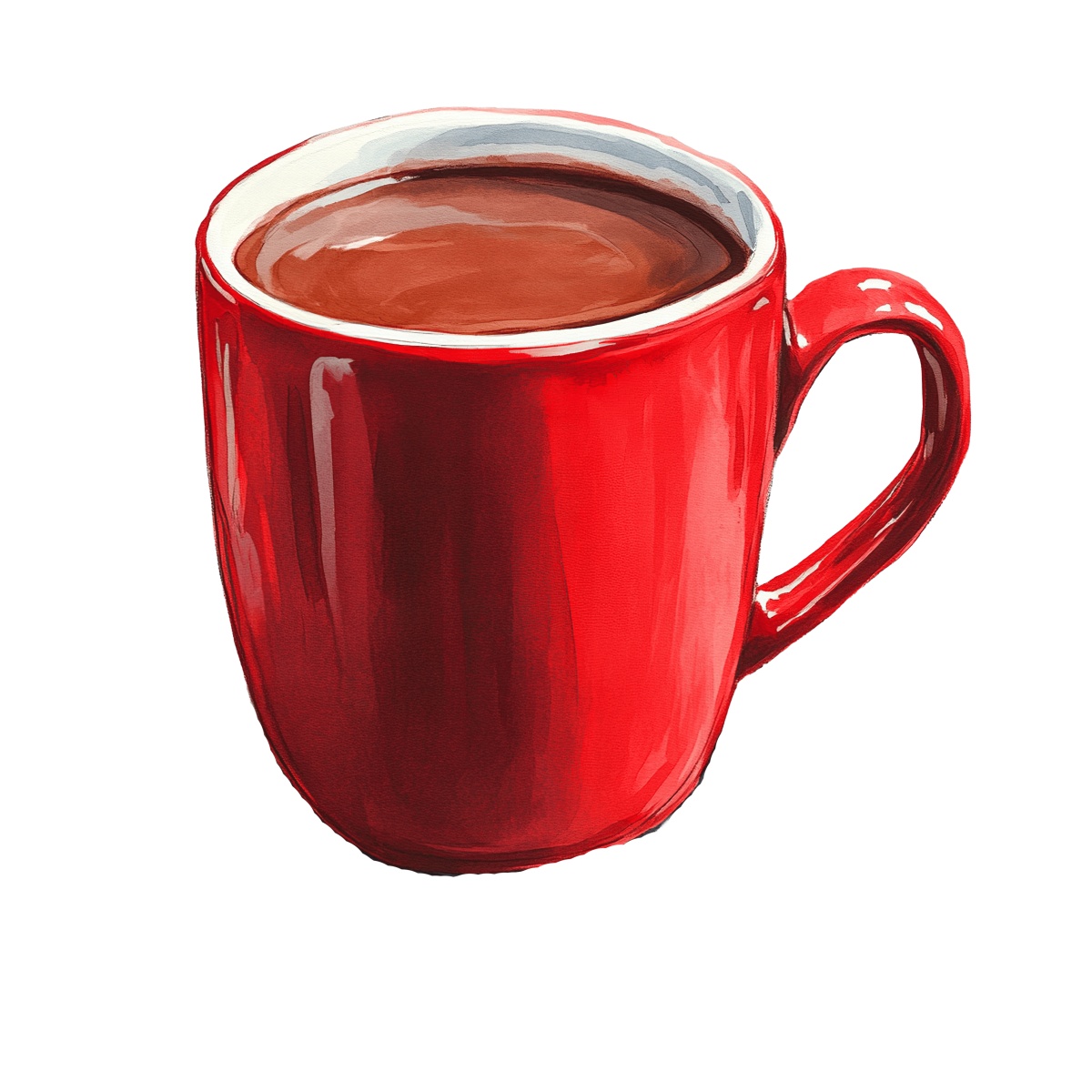 Red mug filled with hot chocolate, ideal for cozy and warm themes.