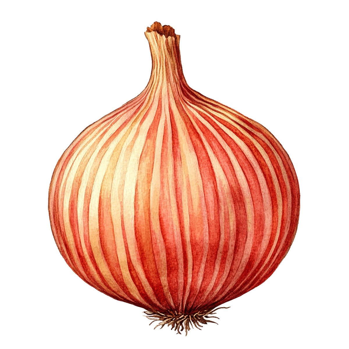 Red onion bulb with detailed striped texture and natural colors.