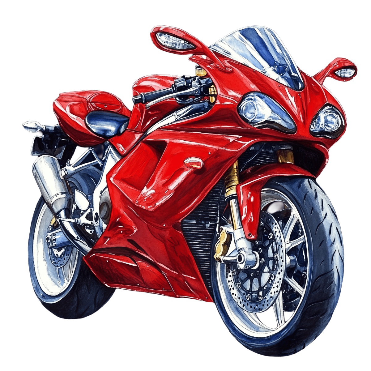 Red sport motorcycle with aerodynamic design and exposed engine components.