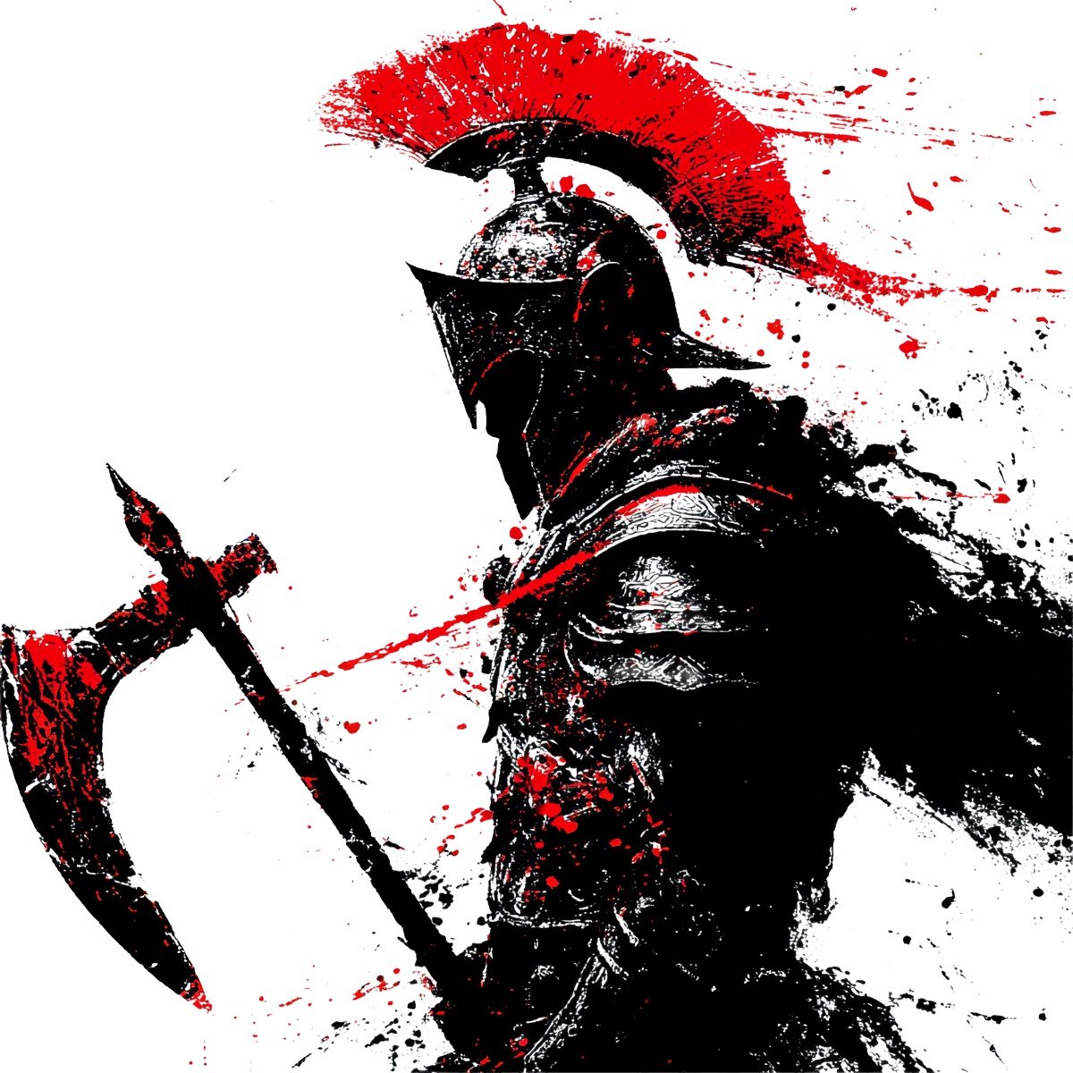 Roman soldier silhouette with red splatters