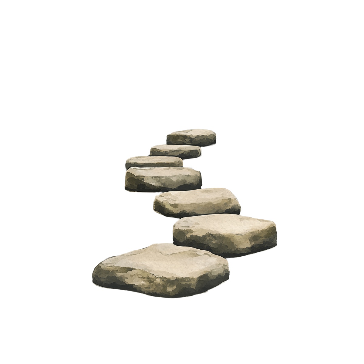 Series of stone stepping stones arranged in a curved line.