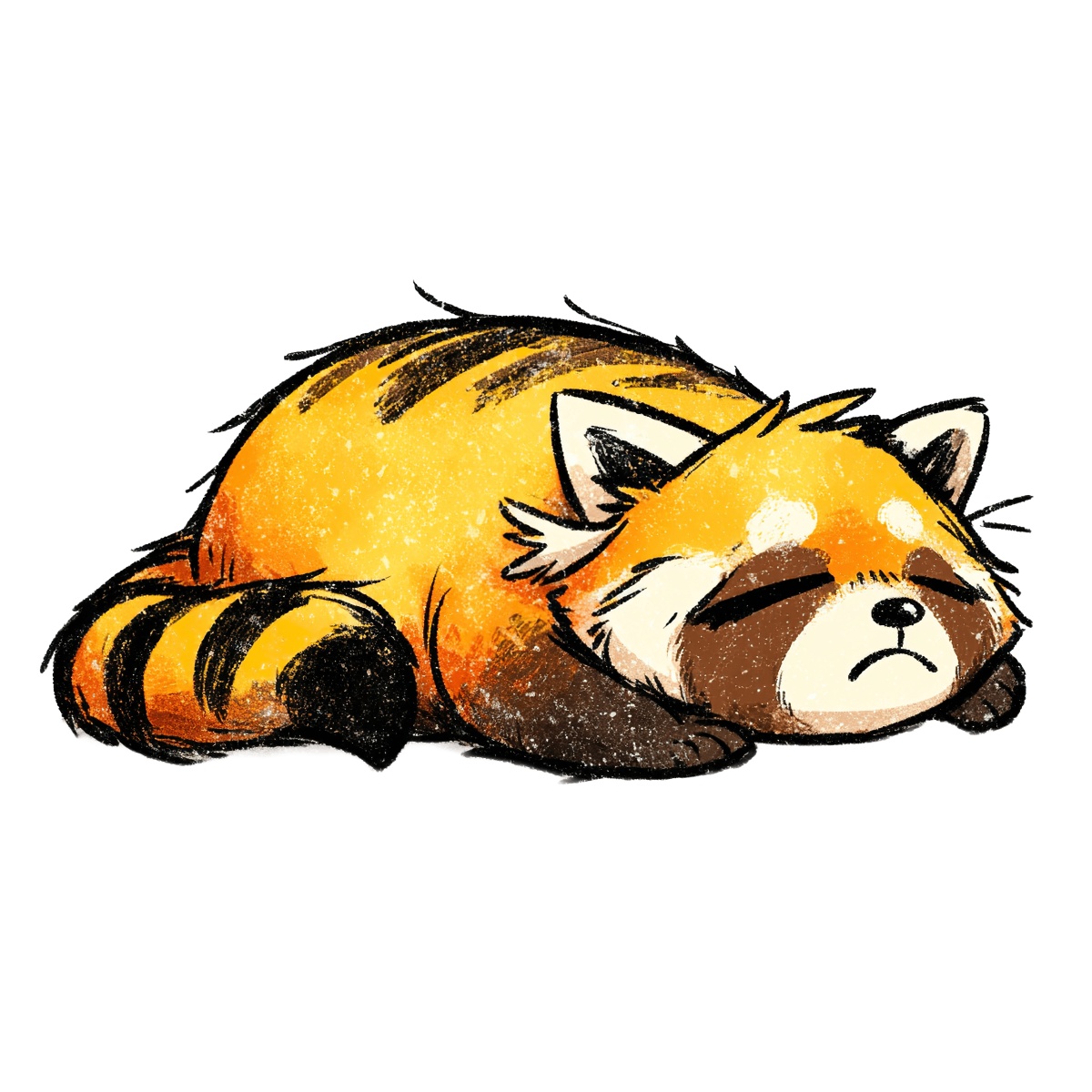Red panda sleeping illustration with orange and black striped fur.