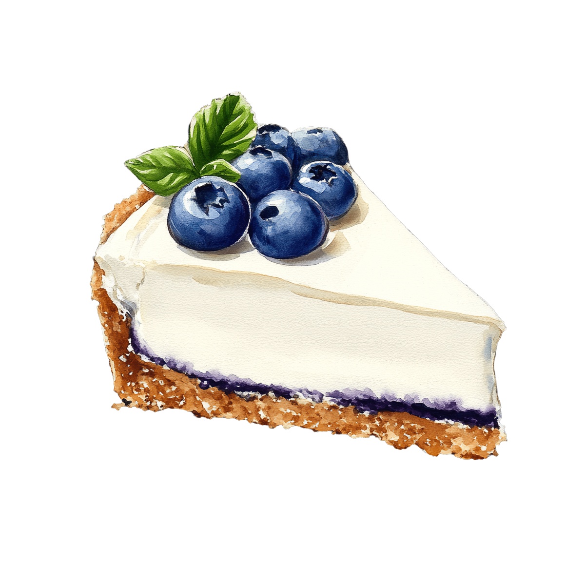 Blueberry cheesecake slice with fresh blueberries and mint leaves on top.