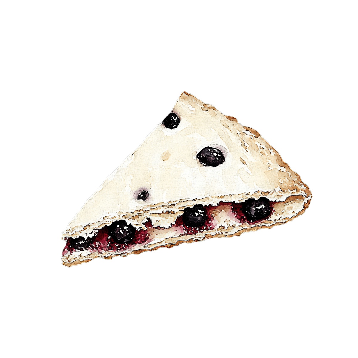 Slice of blueberry pie with golden crust and berry filling.