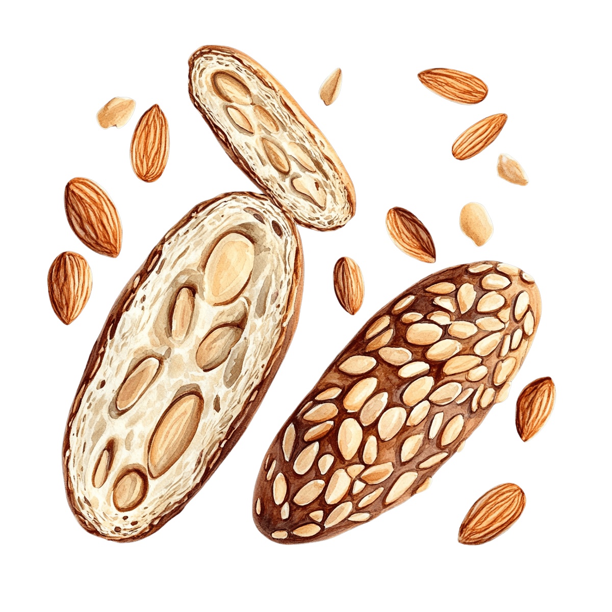 Sliced almond biscotti with whole almonds.