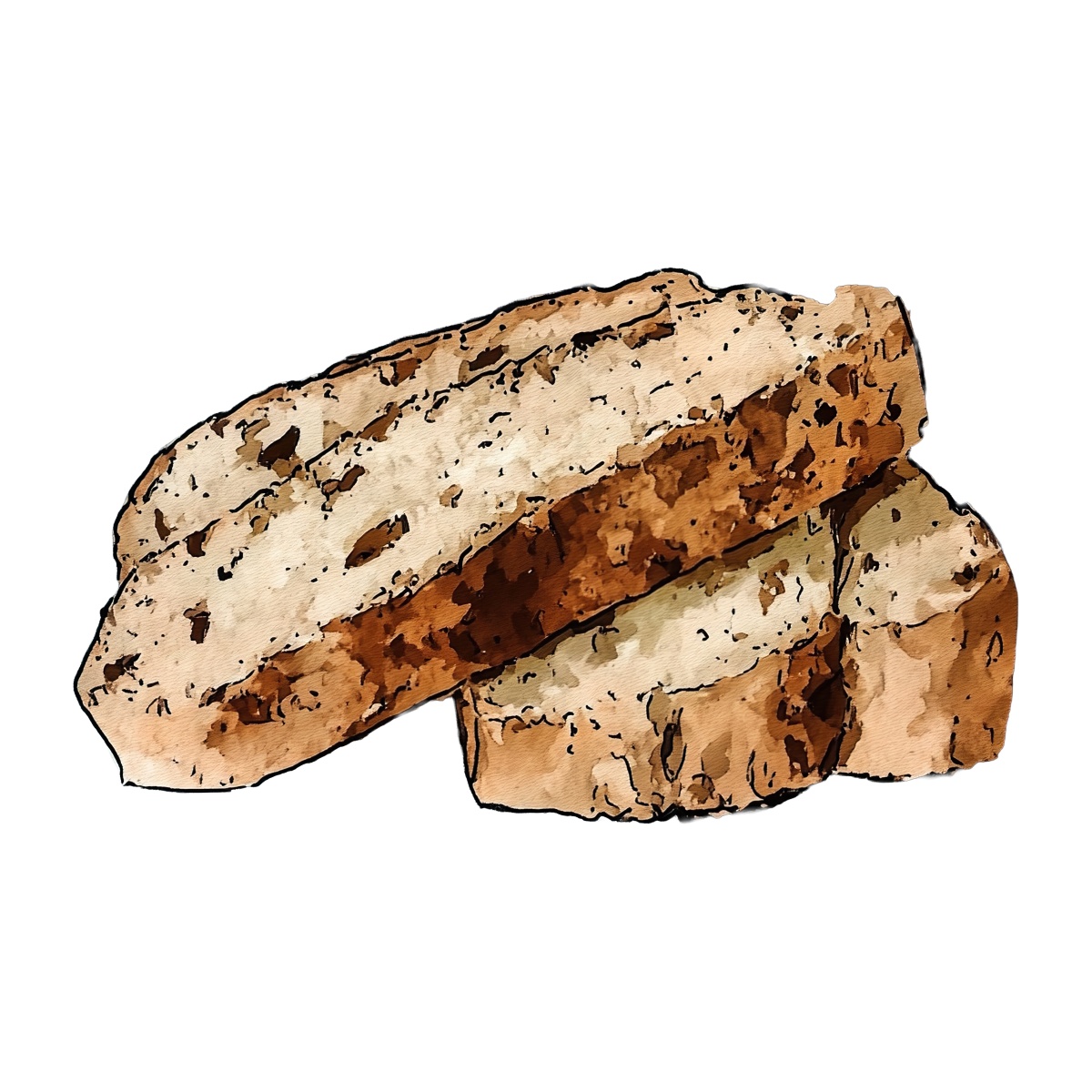 Sliced brown bread loaf with a detailed textured surface.