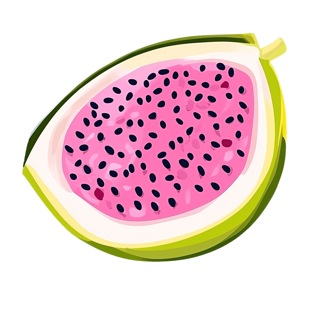 Sliced dragon fruit with pink flesh and black seeds.