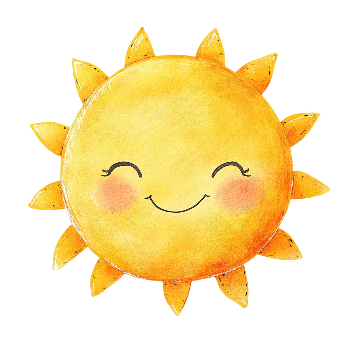 Smiling yellow sun with bright rays on a black background.