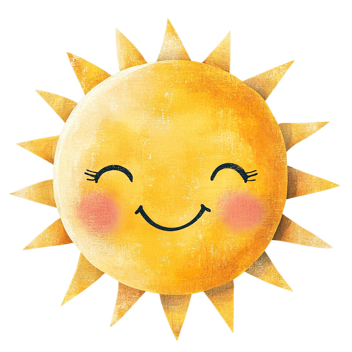 Yellow sun with a smiling face and rays on a black background.