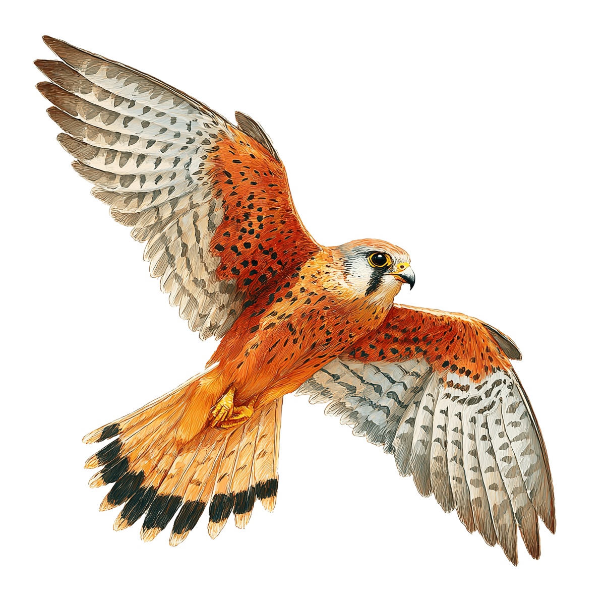 Falcon with outstretched wings on black background