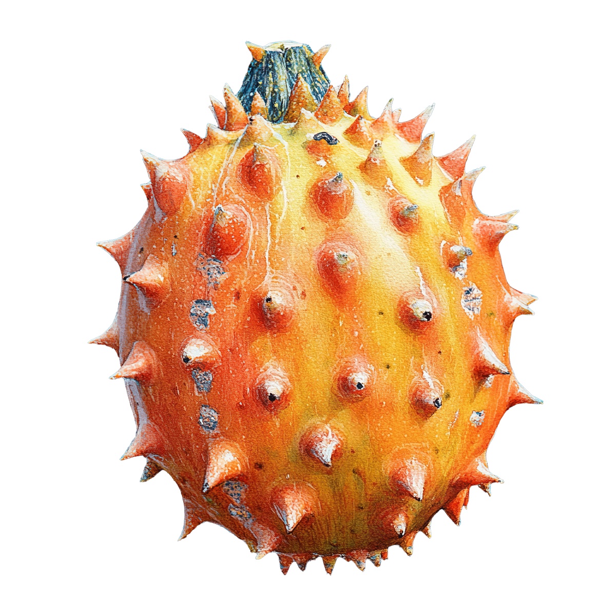 Kiwano melon with spiky orange surface and textured appearance.