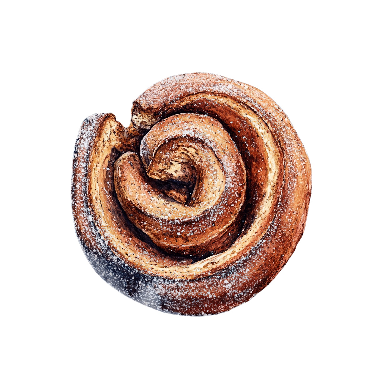 Spiral cinnamon pastry with sugar.