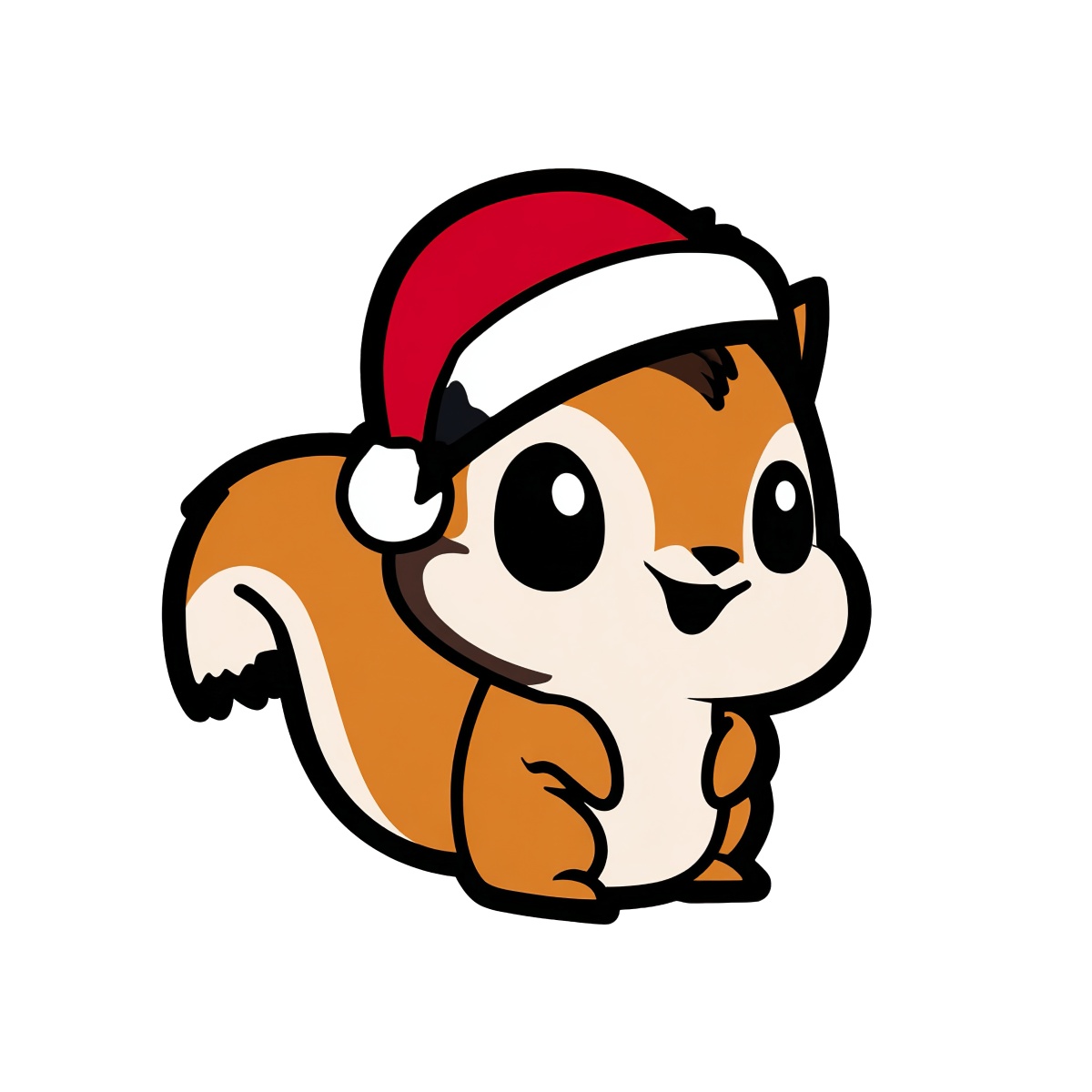 Squirrel wearing a red Santa hat in a vector clipart style.