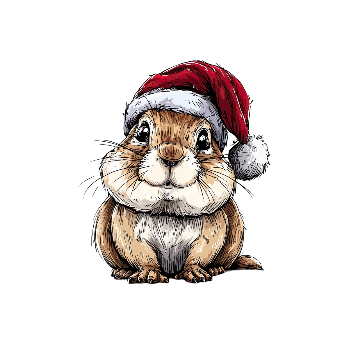 Squirrel wearing a Santa hat with brown fur and white accents.