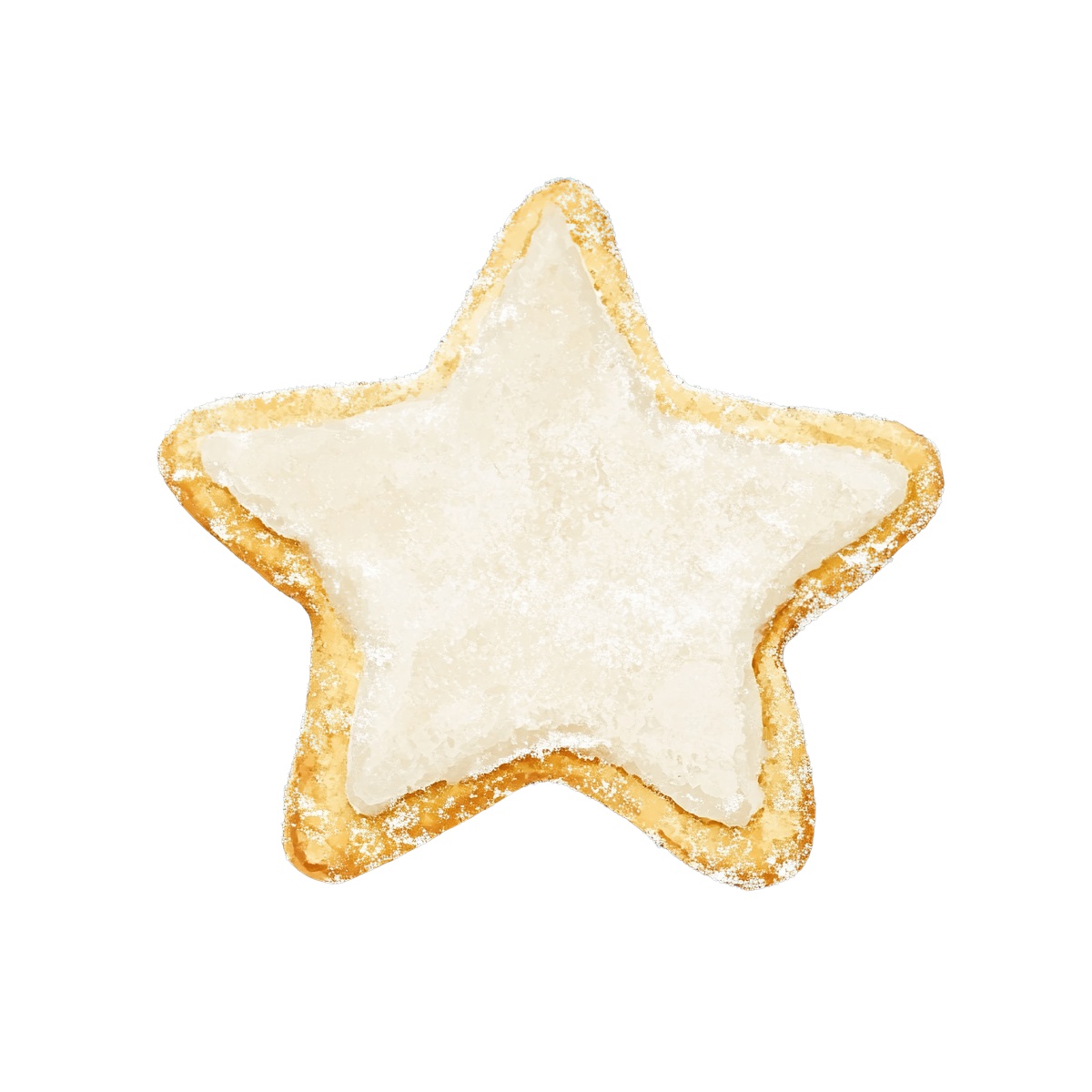 Star-shaped cookie featuring white icing and sugar on a plain surface.