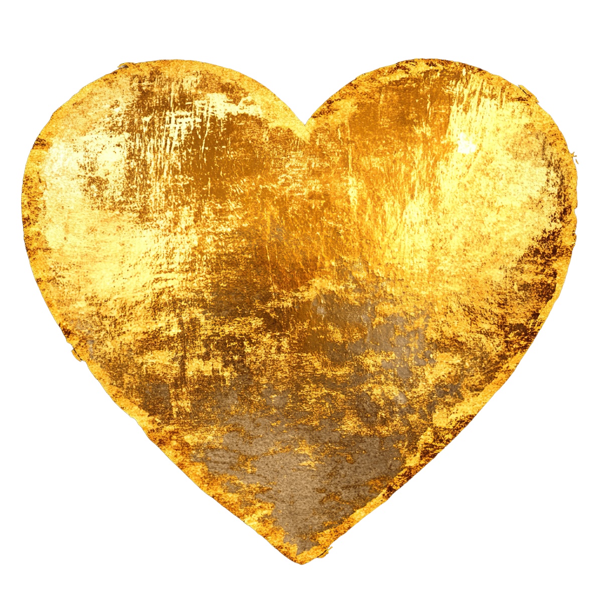Textured golden heart with rough edges against a solid black background.