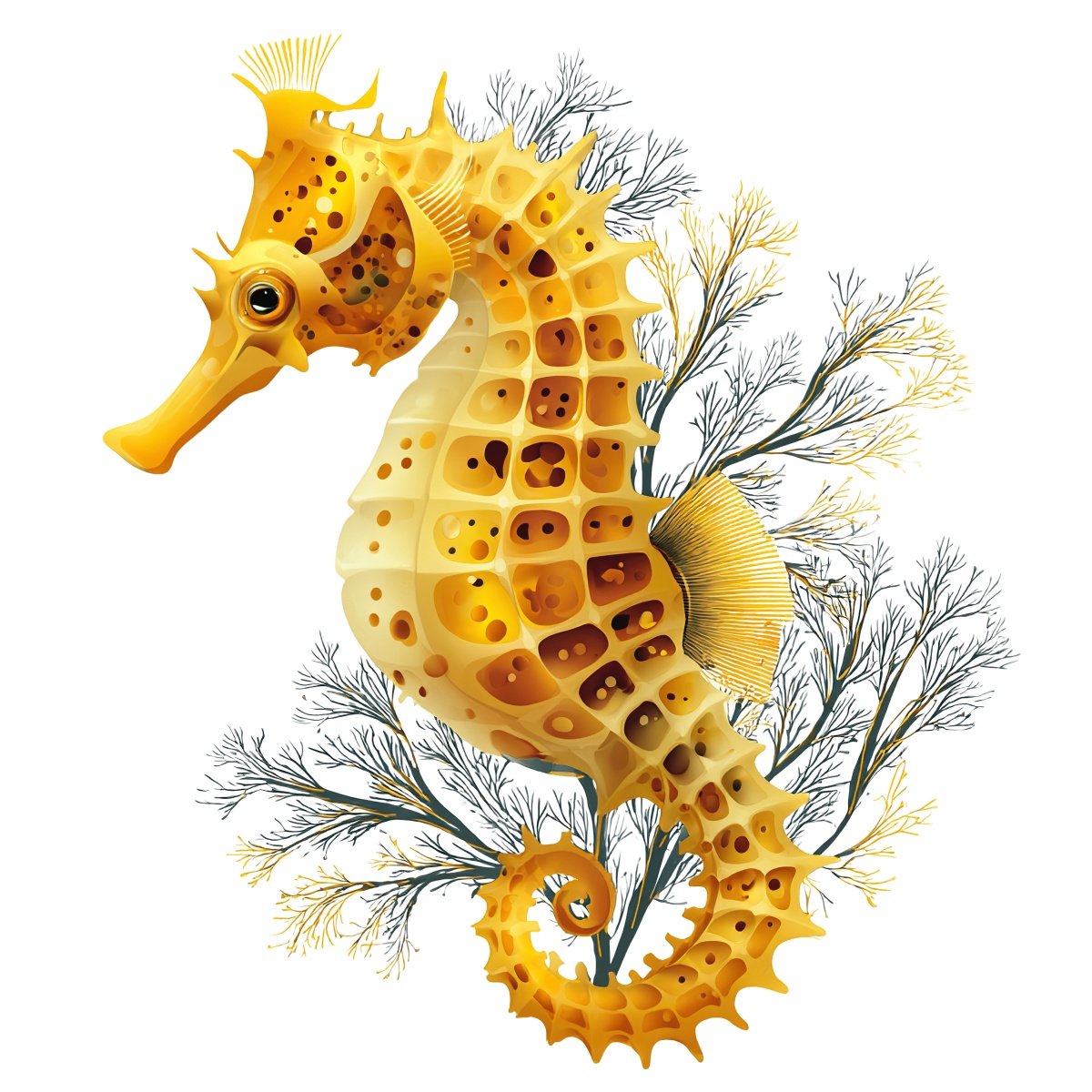 Intricately textured seahorse illustration