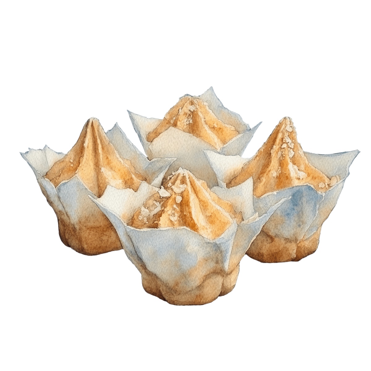 Traditional Chinese mooncakes wrapped in paper liners with intricate designs.