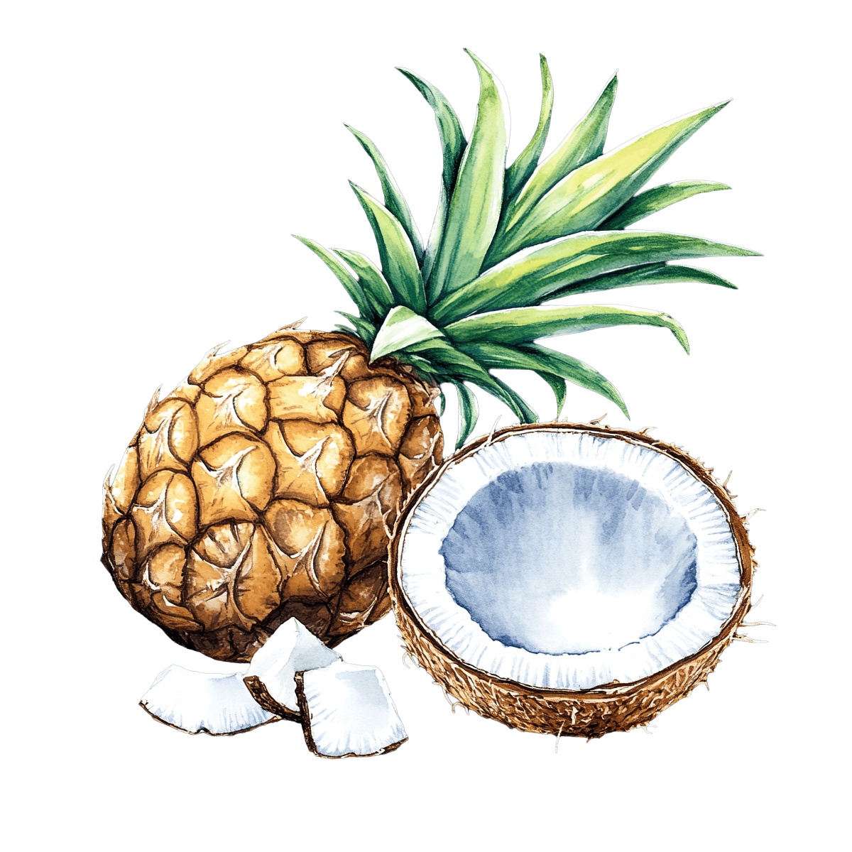 Pineapple and coconut with slices.