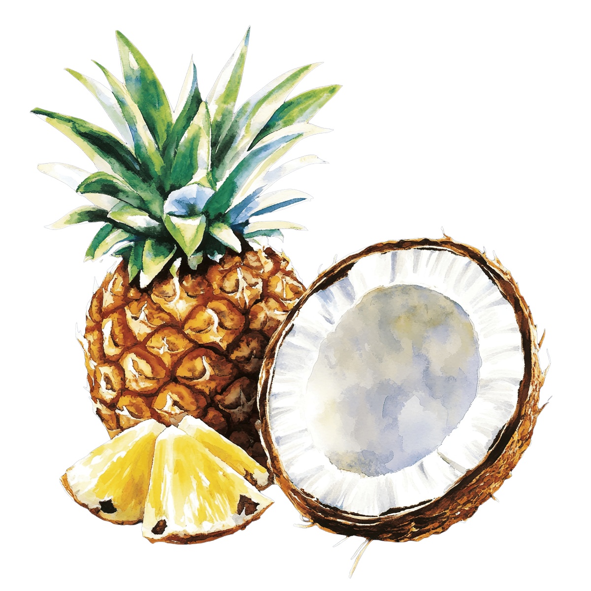 Pineapple and coconut with slices.