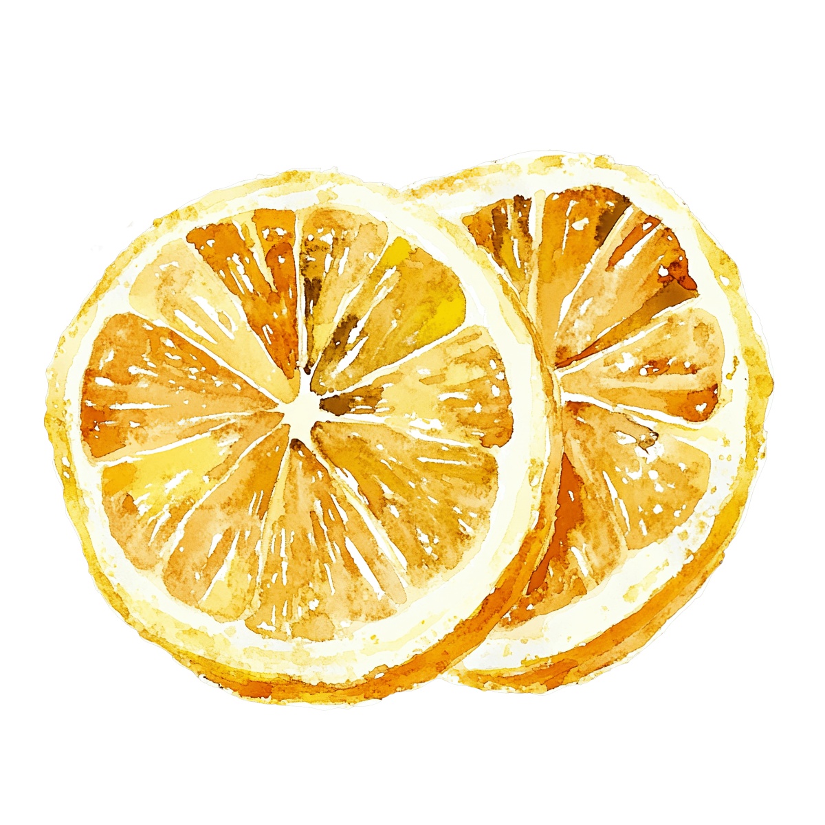 Two dried lemon slices illustrated in a watercolor style.