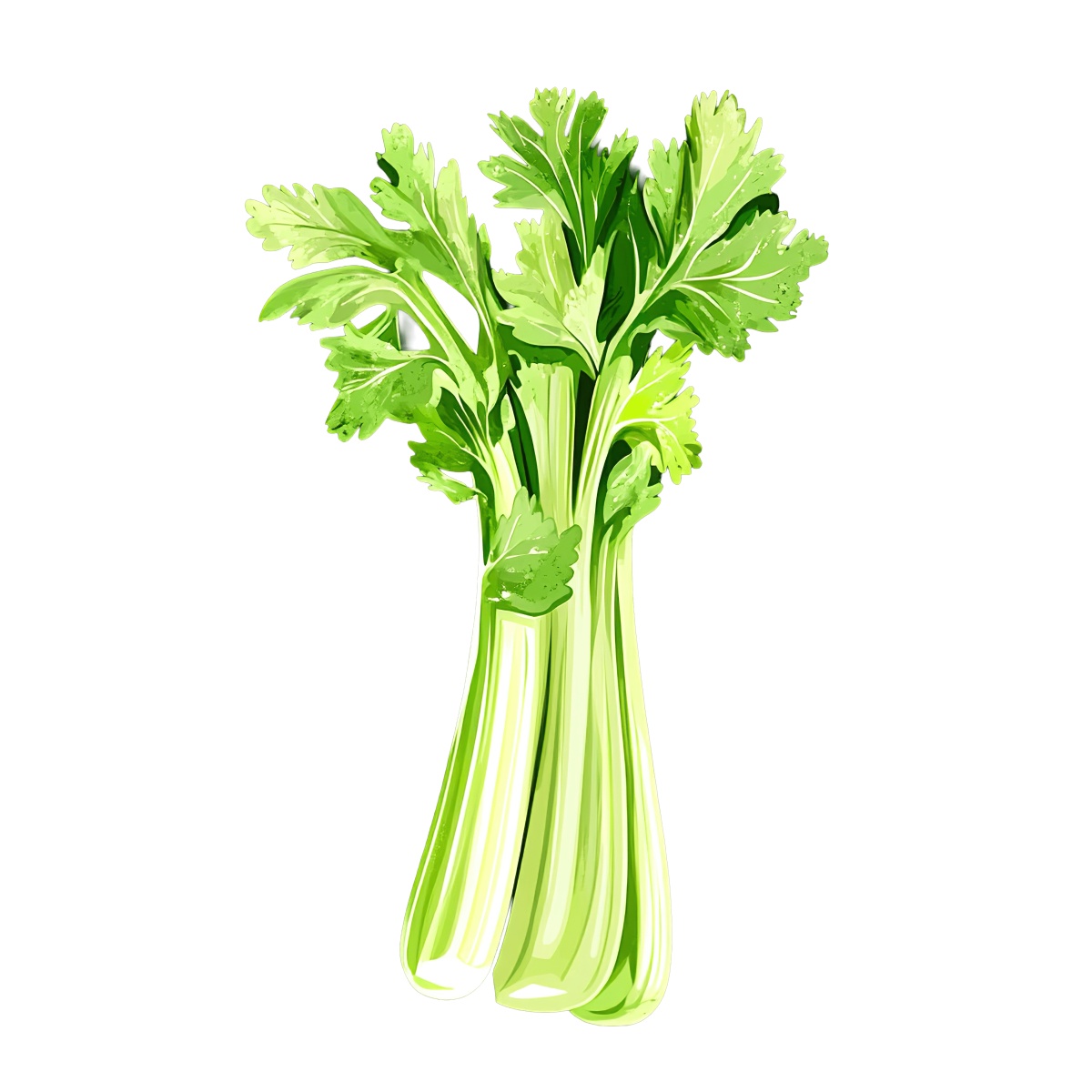 Fresh green celery stalks with leaves.