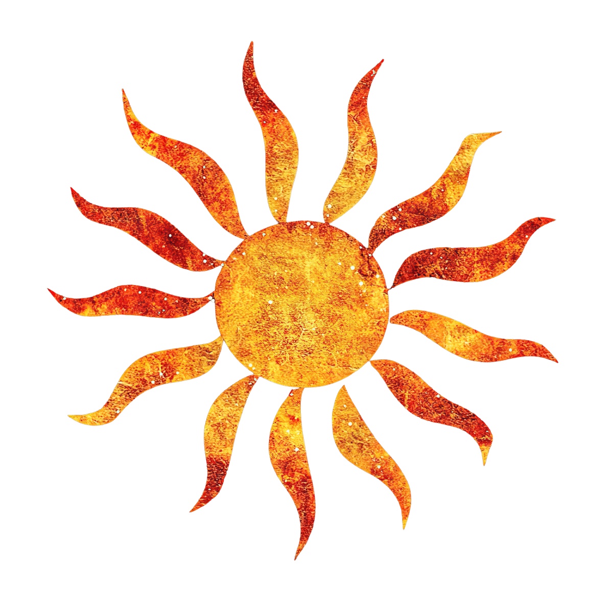 Orange sun symbol with radiating wavy flames on a black background.