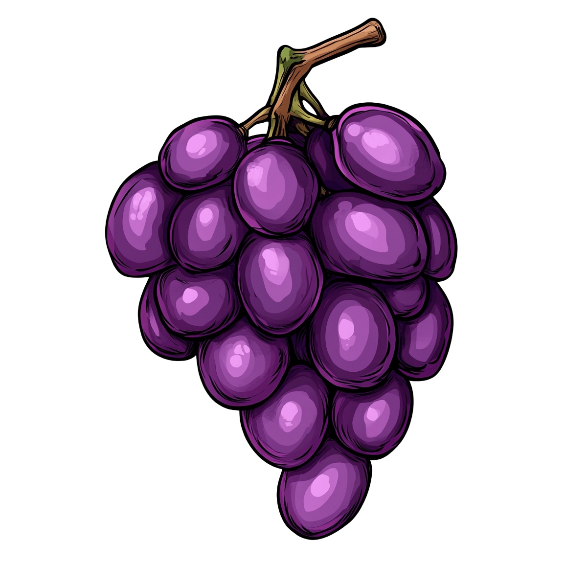Bunch of purple grapes with a stem.