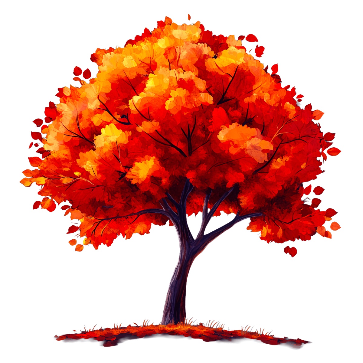Tree with vibrant red and orange leaves depicting autumn foliage.