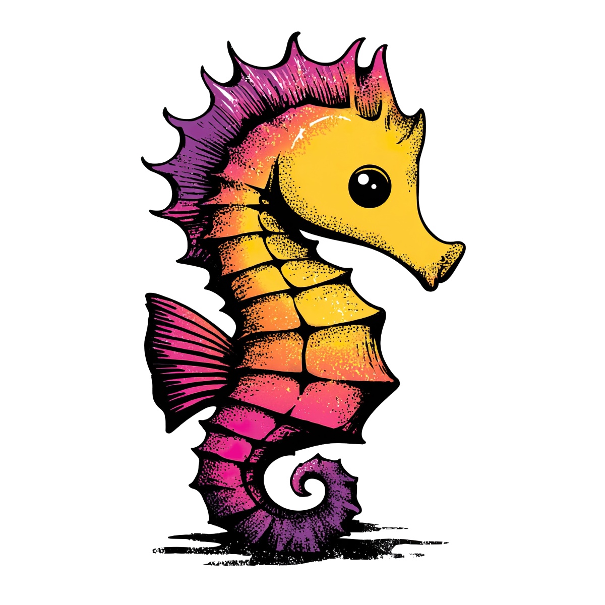 Seahorse clipart with gradient colors, spiked back, curled tail.