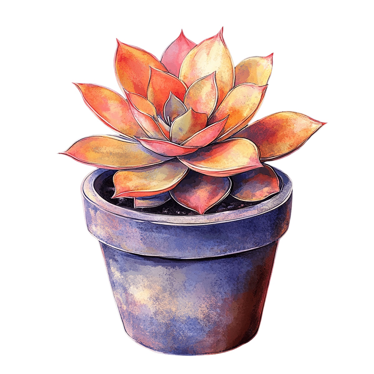 Succulent plant with colorful leaves in a textured gray pot.