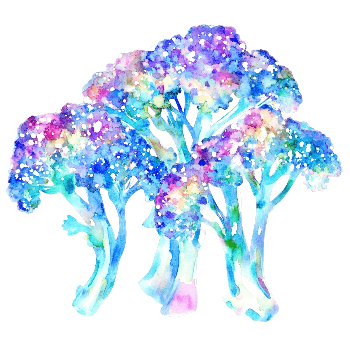 Watercolor broccoli with vibrant colors.