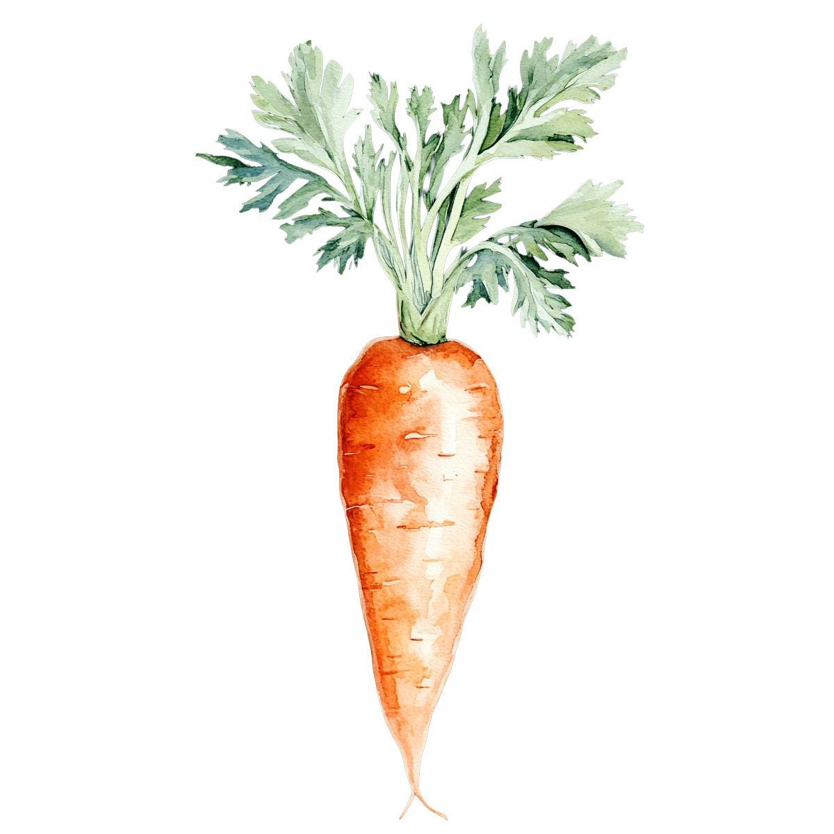 Watercolor carrot with green leaves.