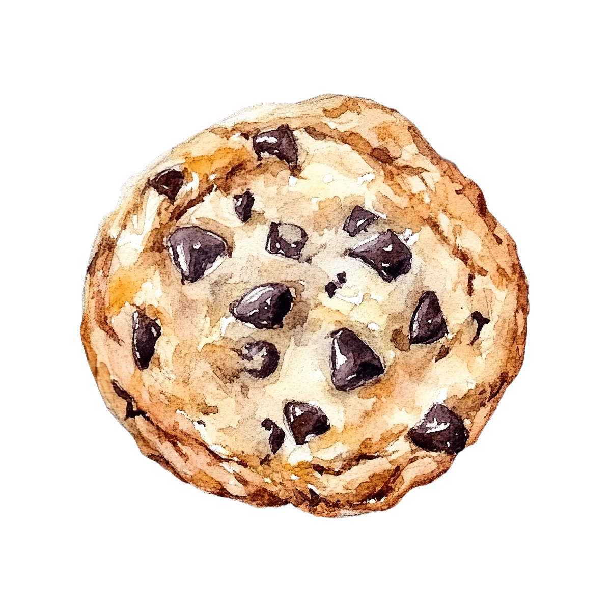 Chocolate chip cookie in watercolor style.