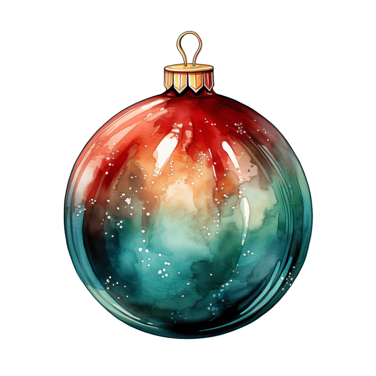 Watercolor Christmas ornament featuring vibrant gradient colors and a glossy finish.