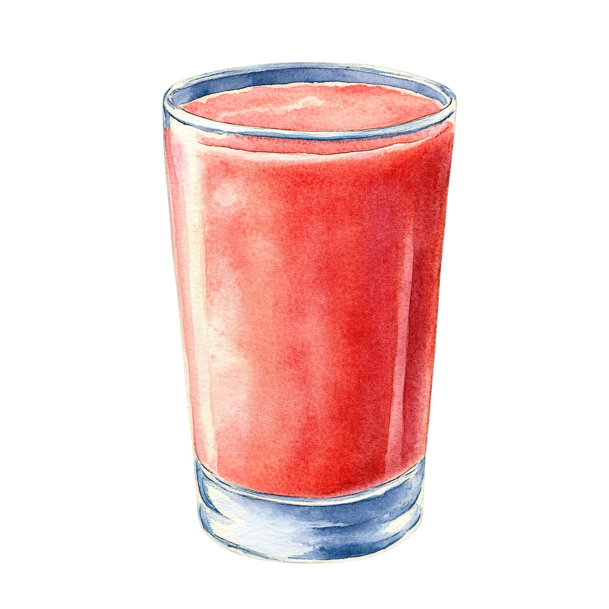 Glass of red fruit smoothie depicted in watercolor style.