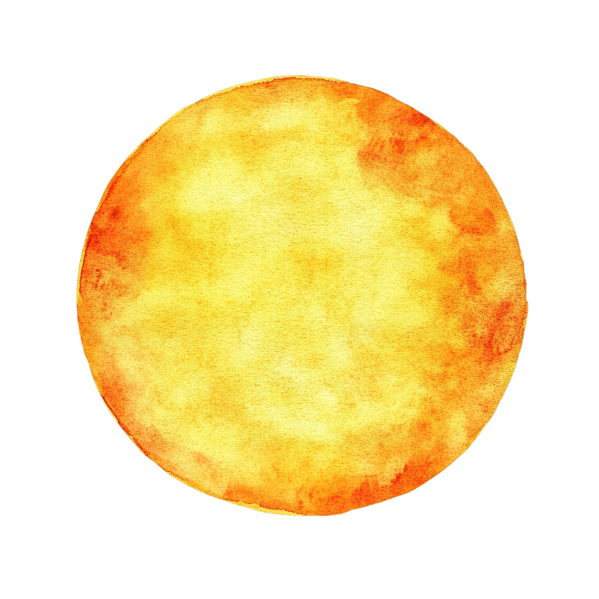 Bright yellow watercolor sun with an orange gradient on a black background.