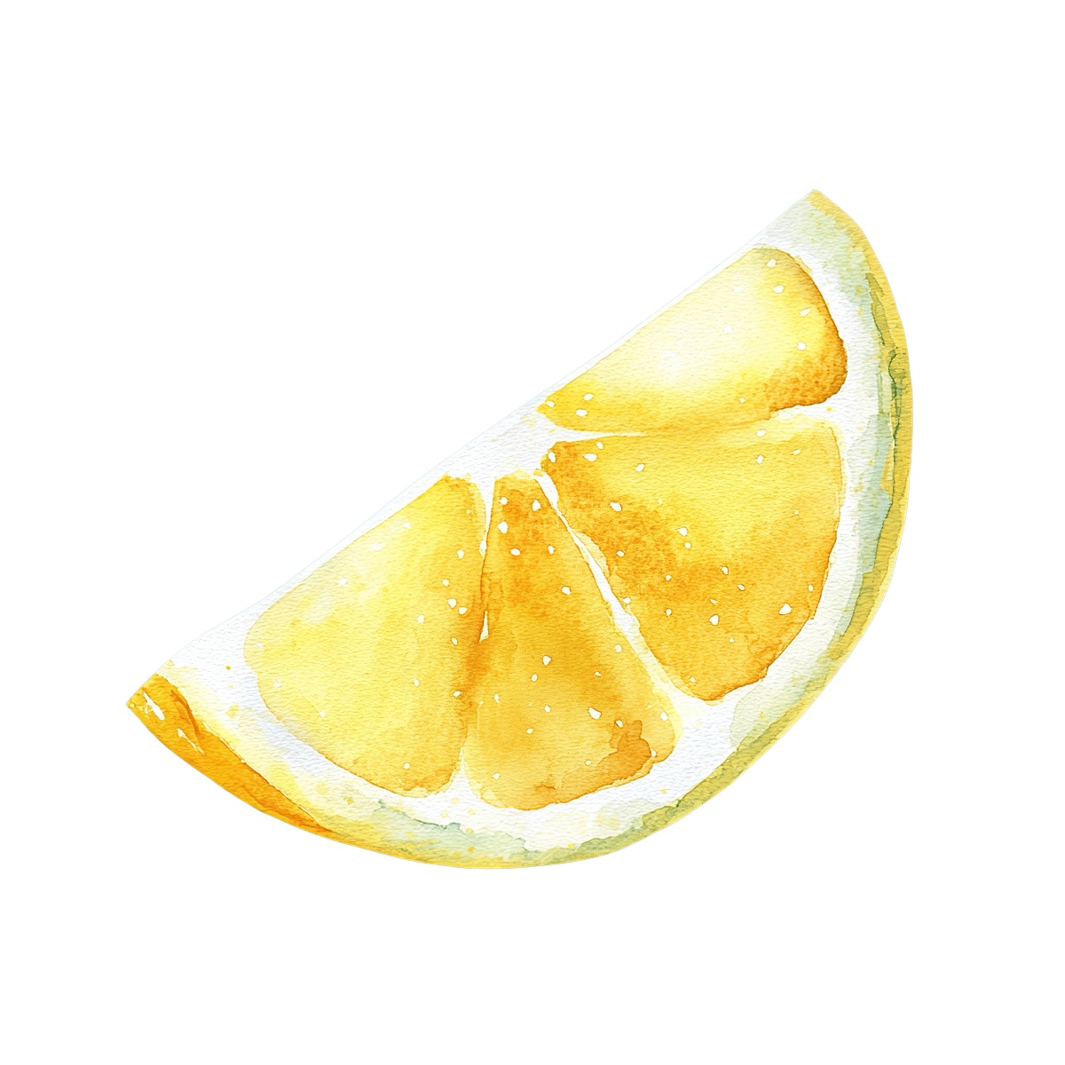 Watercolor lemon slice with detailed texture and vibrant yellow color.