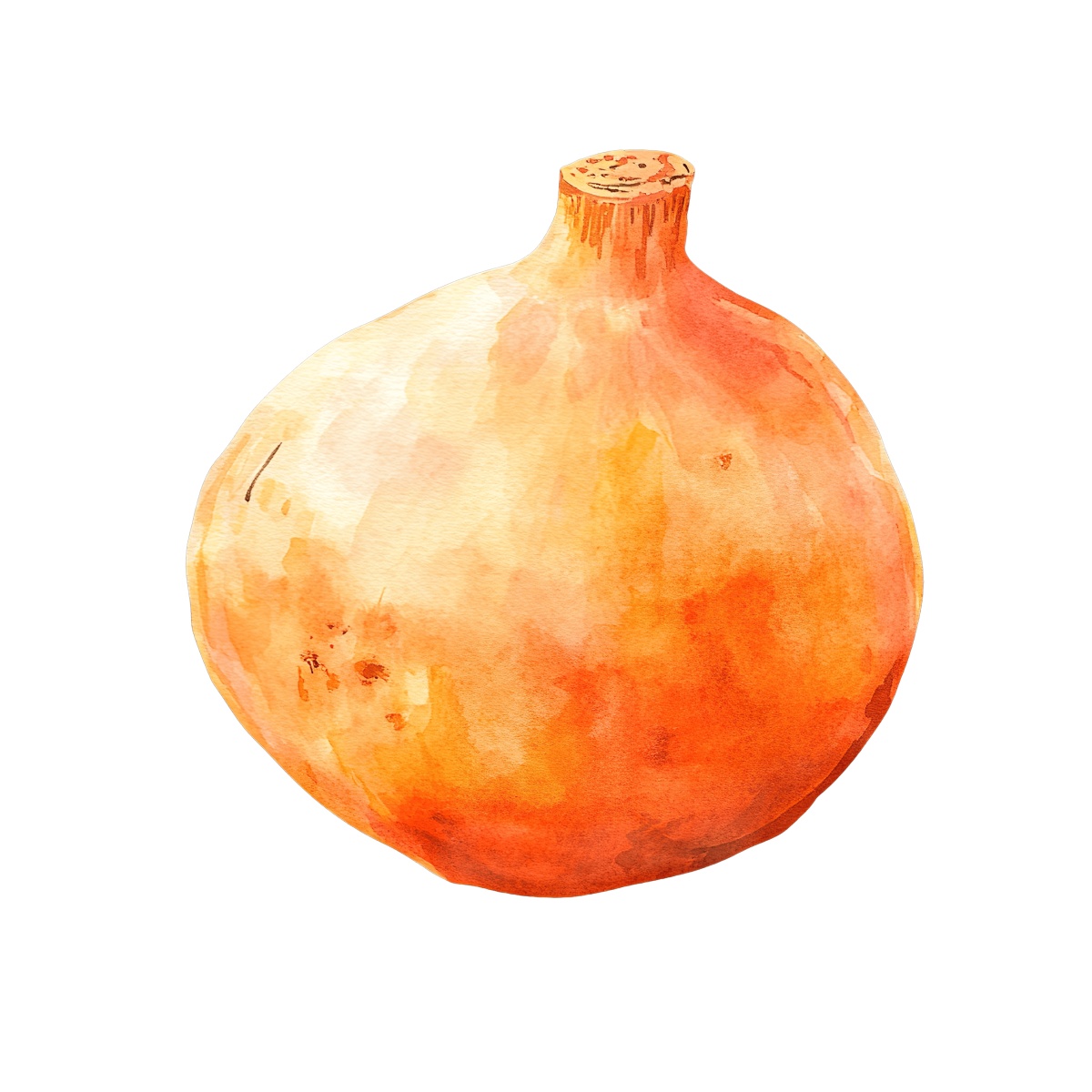 Watercolor onion featuring orange and yellow hues on a black background.